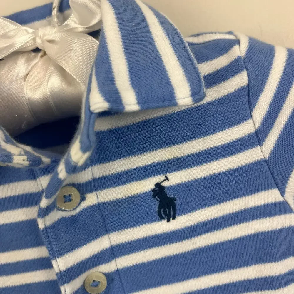 Ralph Lauren Soft Cotton Polo Shortall Blue White Stripes 6 Months